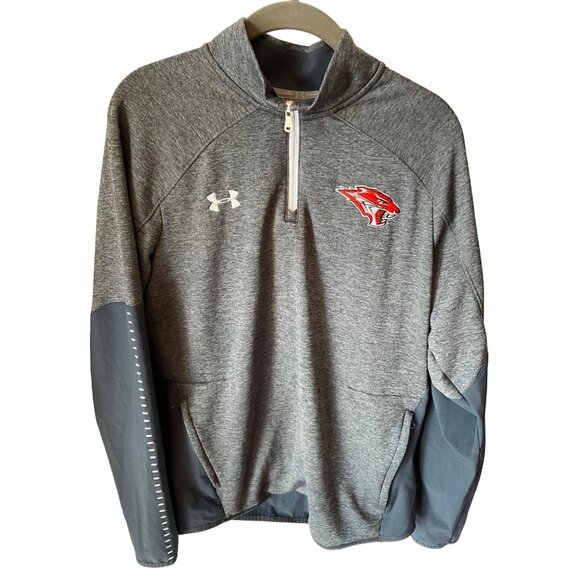 Under‎ Armour Mens ColdGear 1/4 Zip Pullover Size M Gray w/ Orange Lion - Picture 3 of 5